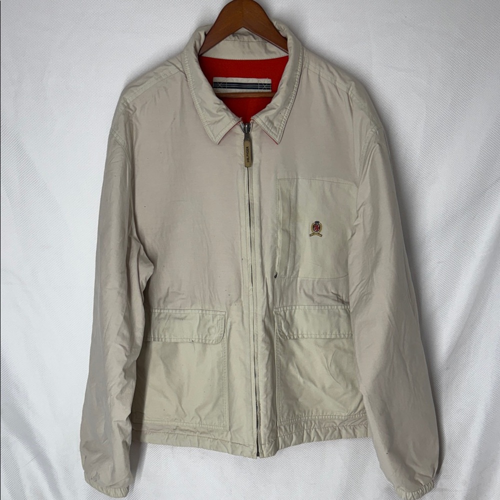 Men's Tan Reversible Beige & Orange Fleece Tommy Hilfiger Jacket - XL